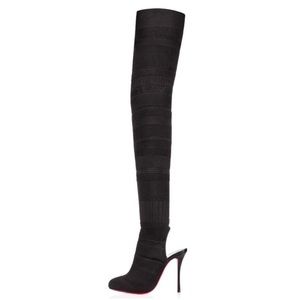 Christian Louboutin Kristy Maille Tricot Over the Knee Boots in Black in Size 40